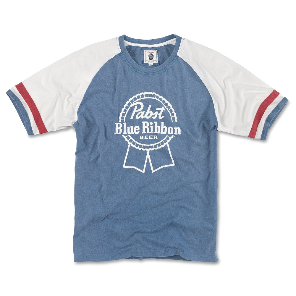 Pabst Blue Ribbon Beer Men's Blue And White Raglan T-Shirt